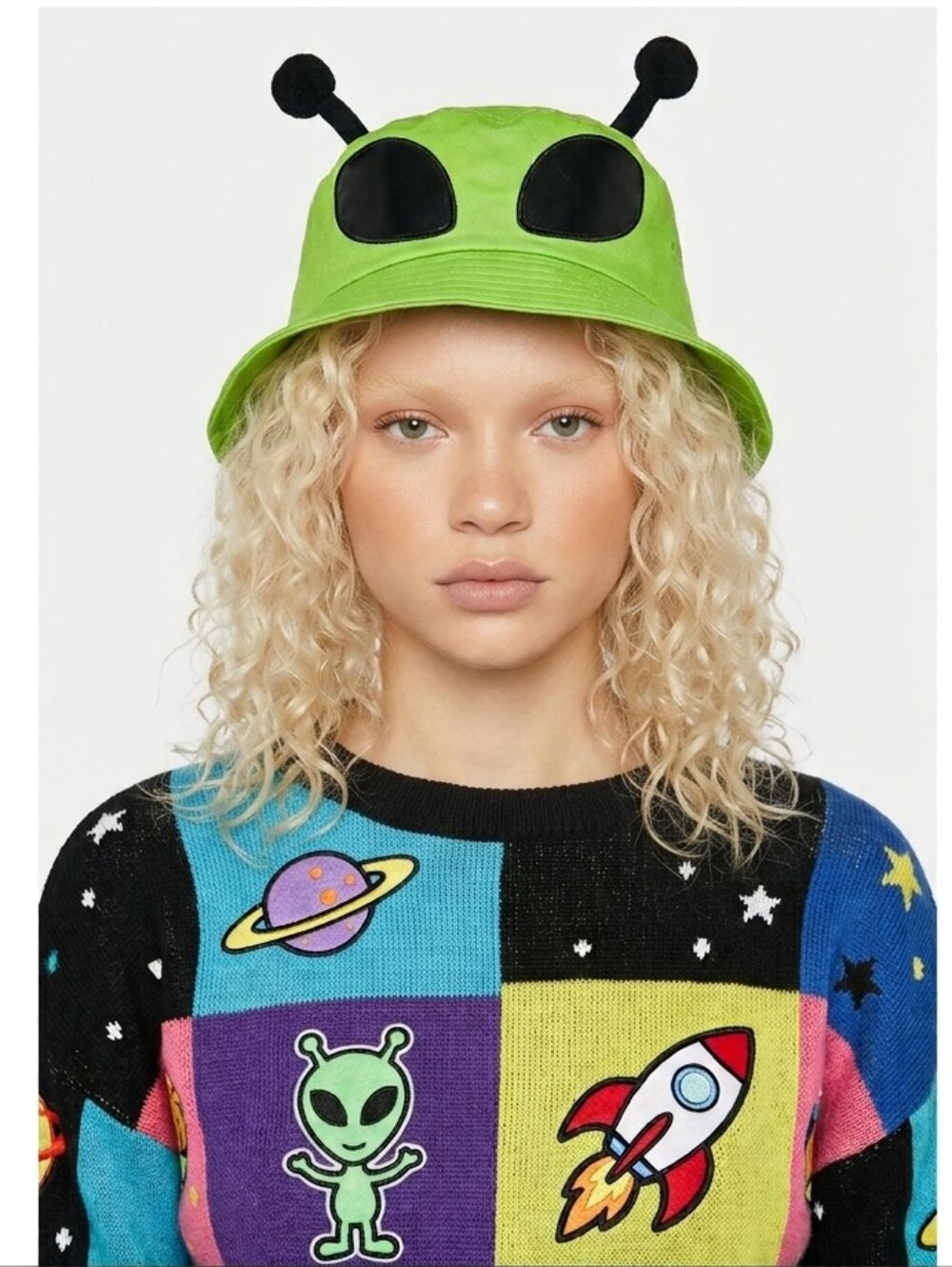 Dolls Kill Alien Antennae Bucket Hat Bright Neon Green Alien Hat New